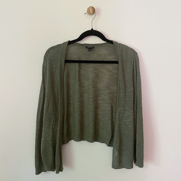 Torrid 3/4 Sleeve Cropped Open Sweater Shrug Sage Olive Green size 3 3X / 22-24 - Picture 2 of 6